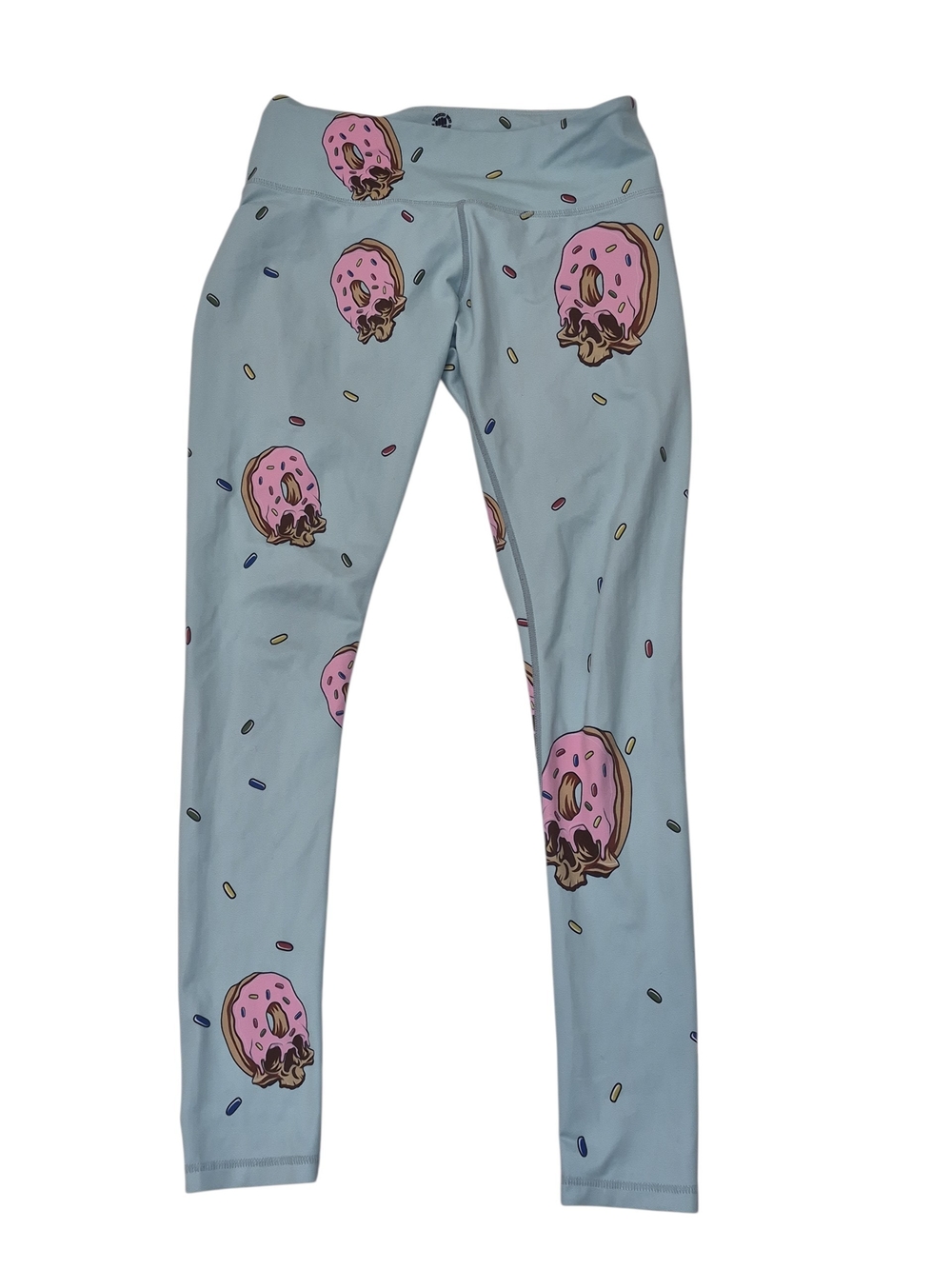 Feed Me Fight Me Light Blue Leggings with Pink Donut Print